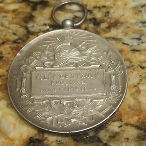 RARE Firefighter Ville de Bezons Festival 1912 Silver Medal French Art Nouveau